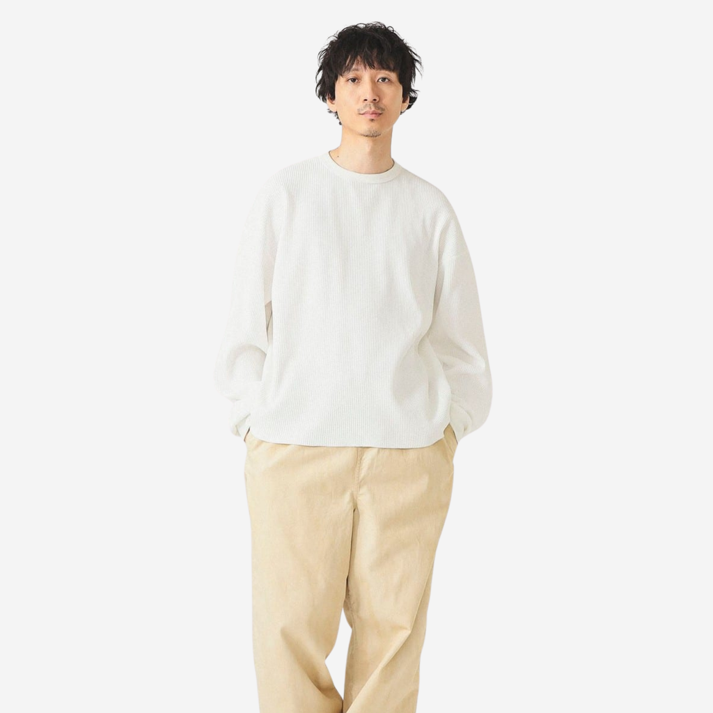 SHORT TECH THERMAL - BEAMS teeshirt manches longues gauffré blanc face porté