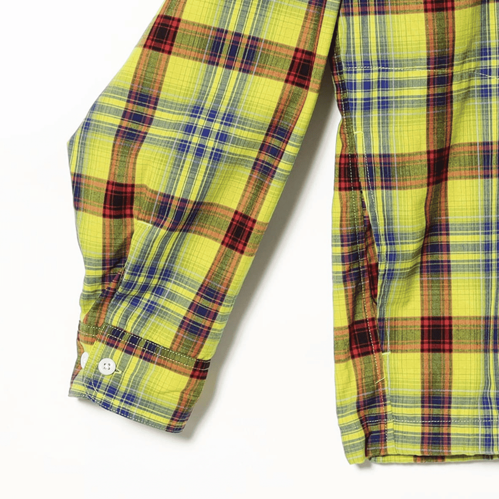 REFLECTOR CHECK HOODIE SHIRTS - BEAMS chemise boutons capuche à enfiler carreaux jaune zoom manches