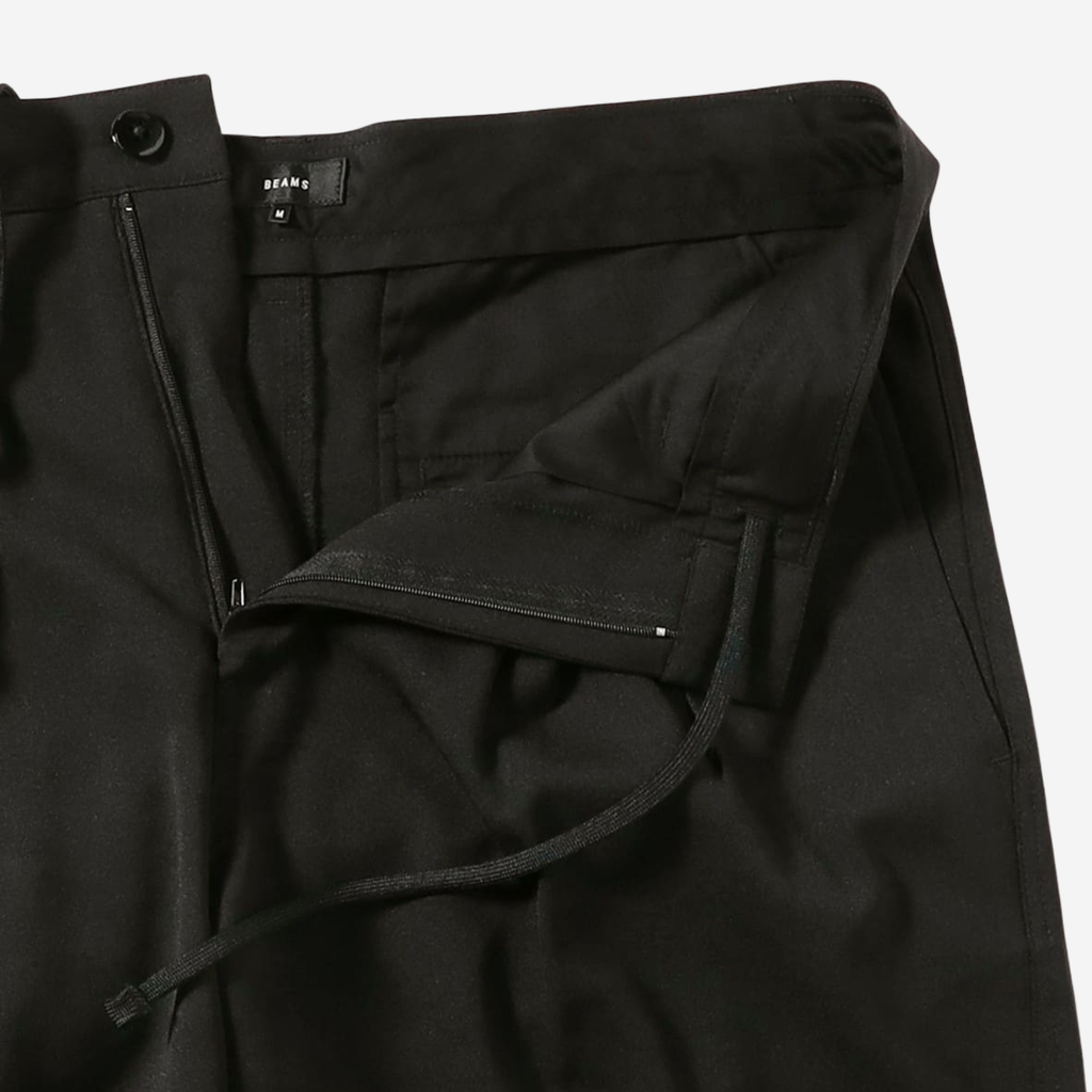 WIDE SLACKS - BEAMS pantalon pinces large noir zoom