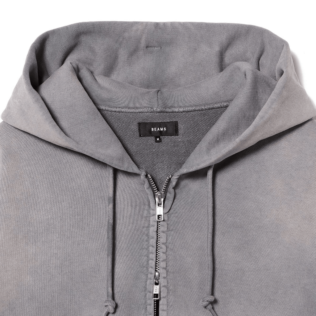 FADE FULL ZIP HOODIE - BEAMS sweat zippé capuche large gris zoom col