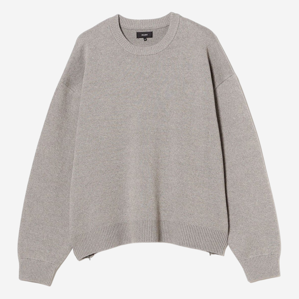 12 GAUGE SLIT KNIT - BEAMS pull gris zips face