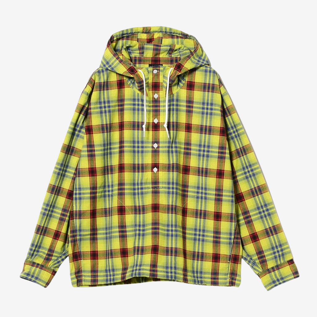 REFLECTOR CHECK HOODIE SHIRTS - BEAMS chemise boutons capuche à enfiler carreaux jaune face